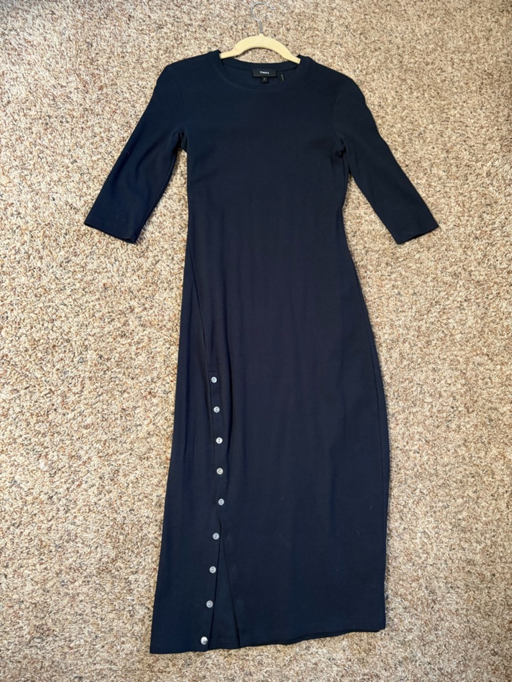 Theory Navy 3/4 sleeve button hem dress Small